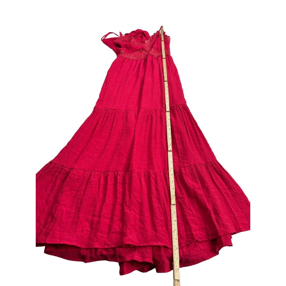 Sleeveless Red Lace Midi Dress With Adjustable Straps & Bow Back Detail - Picture 5 of 9